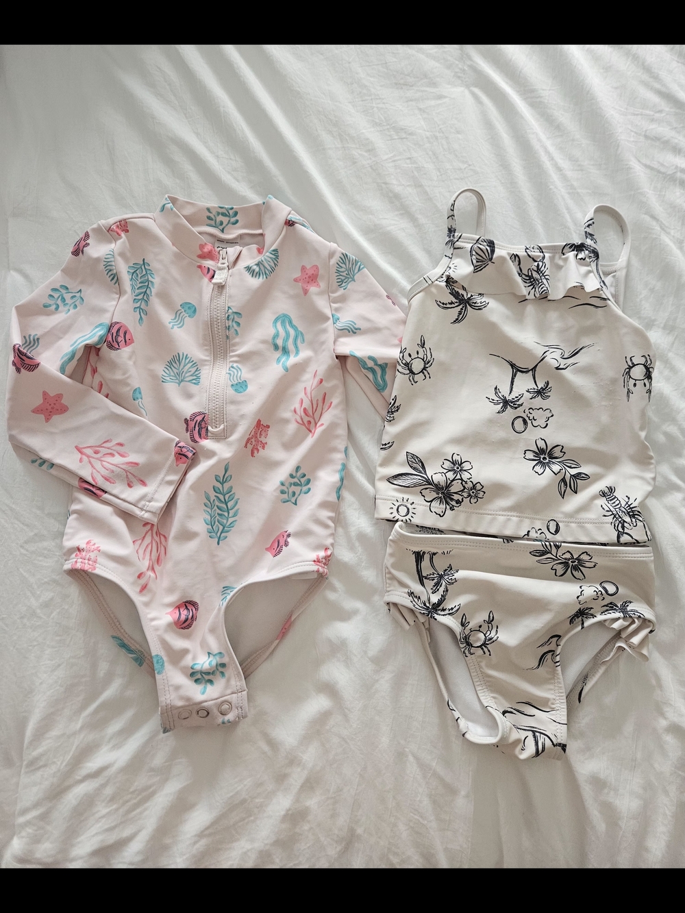 Carter's Girls Pink Floral & Seashell Two-Piece and Rashguard Swimsuits